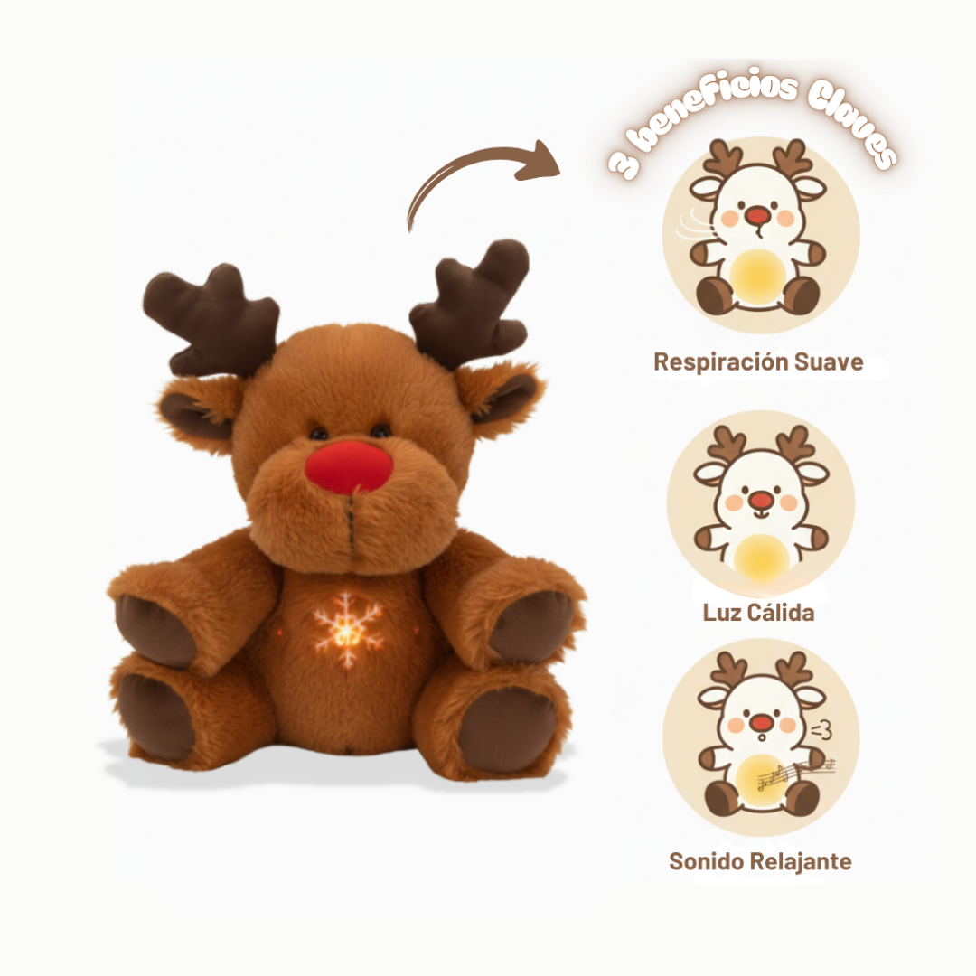Reno de Peluche Navideño Relajante que Respira con Luz Cálida Anti-Ansiedad