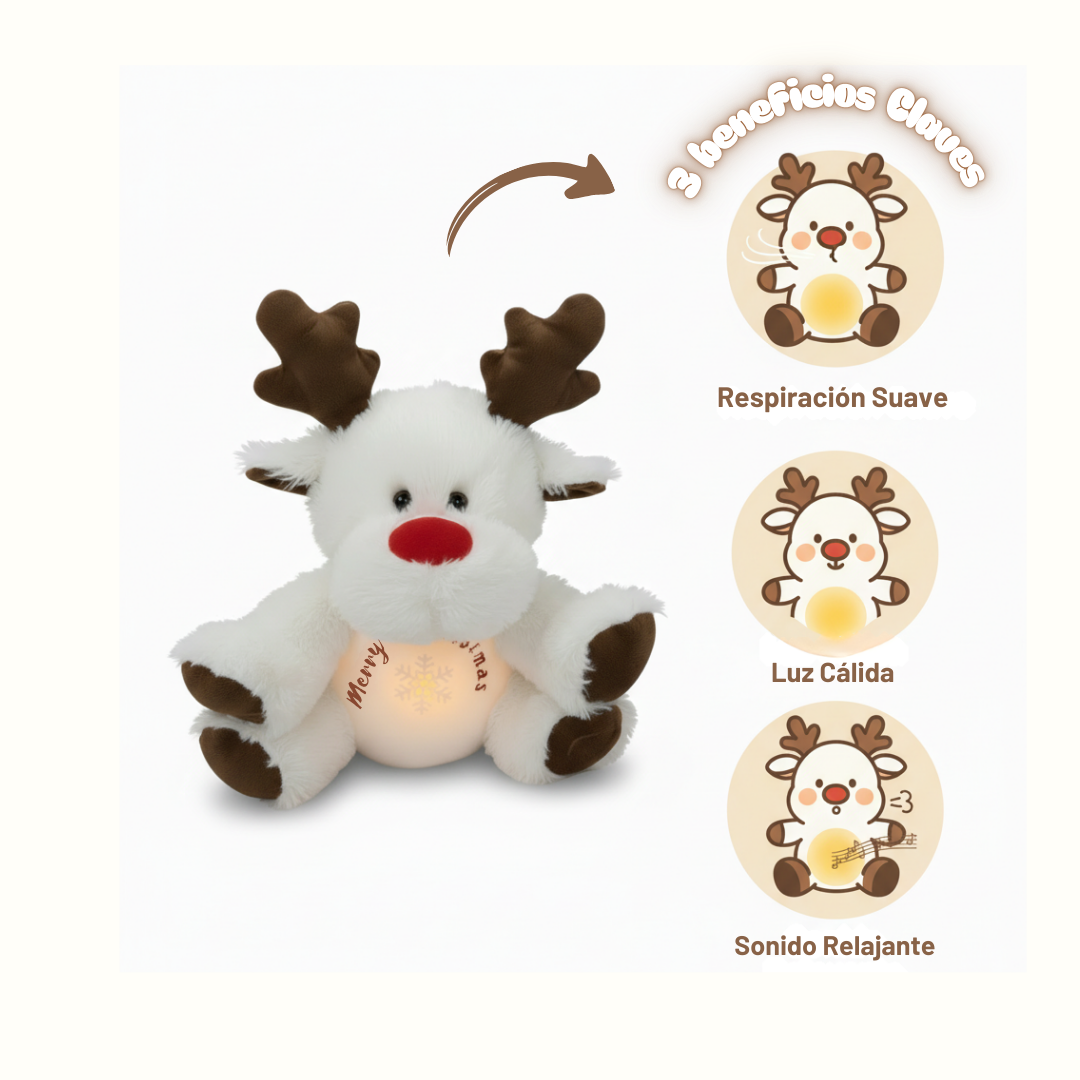 Reno de Peluche Navideño Relajante que Respira con Luz Cálida Anti-Ansiedad