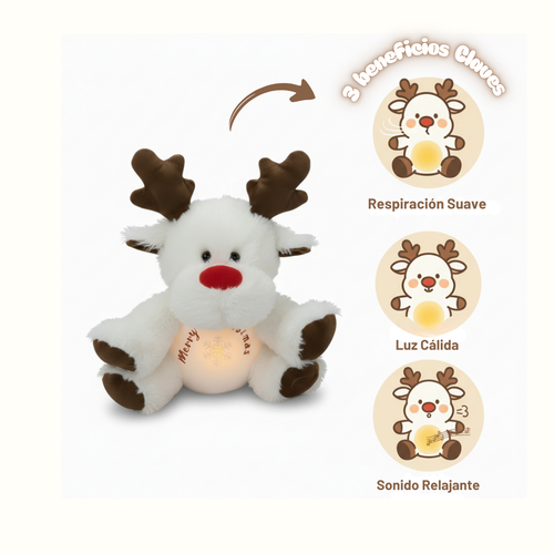 Reno de Peluche Navideño Relajante que Respira con Luz Cálida Anti-Ansiedad