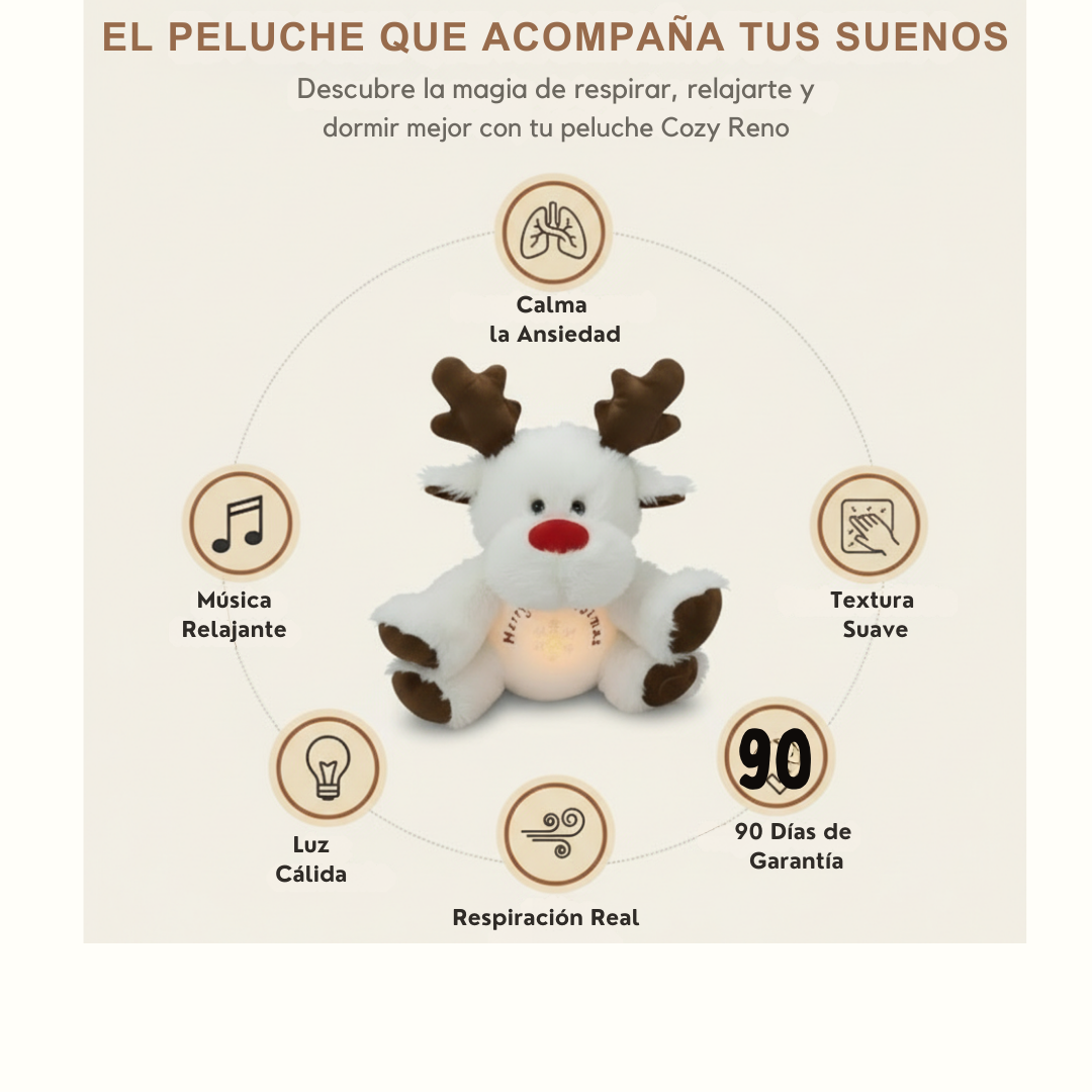 Reno de Peluche Navideño Relajante que Respira con Luz Cálida Anti-Ansiedad