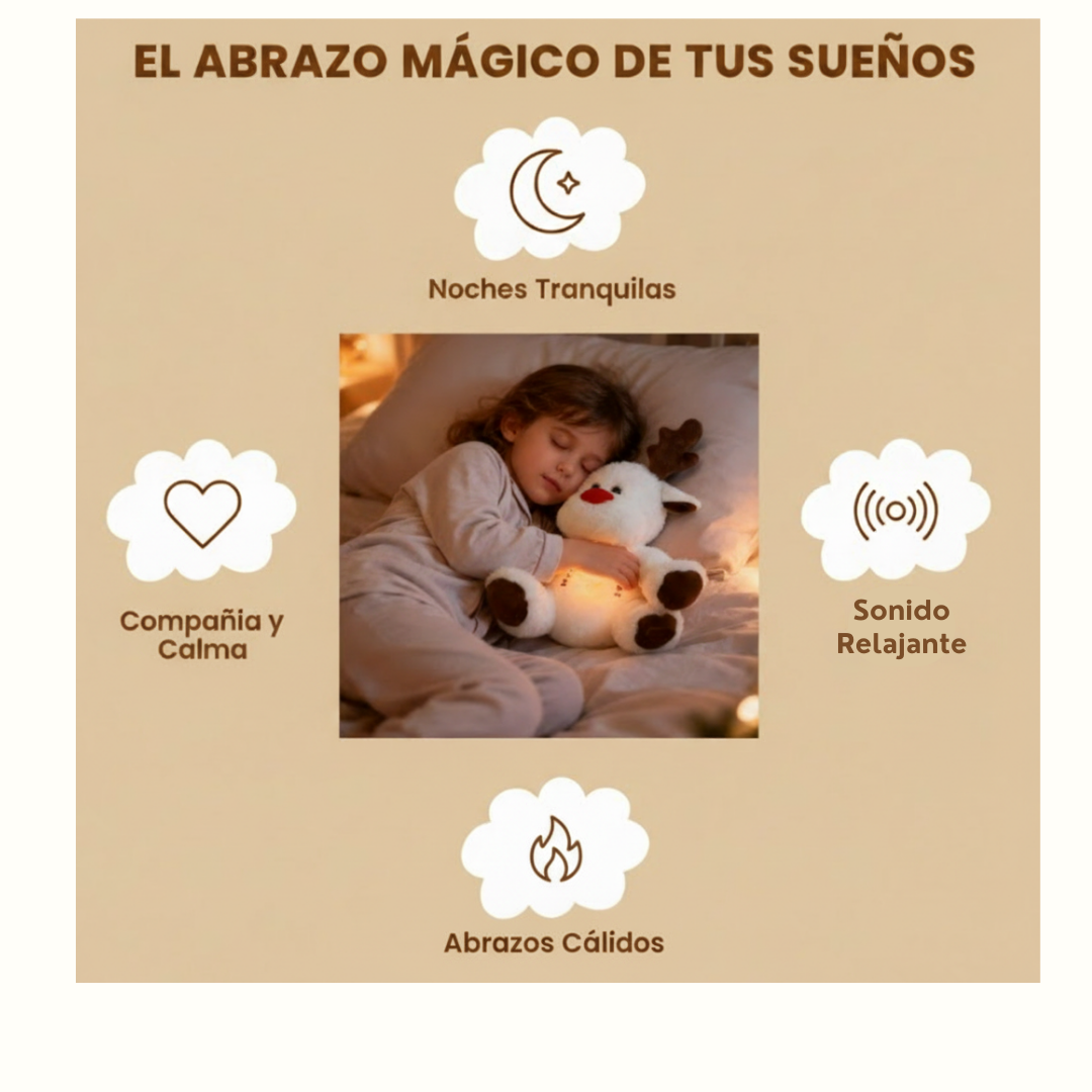 Reno de Peluche Navideño Relajante que Respira con Luz Cálida Anti-Ansiedad